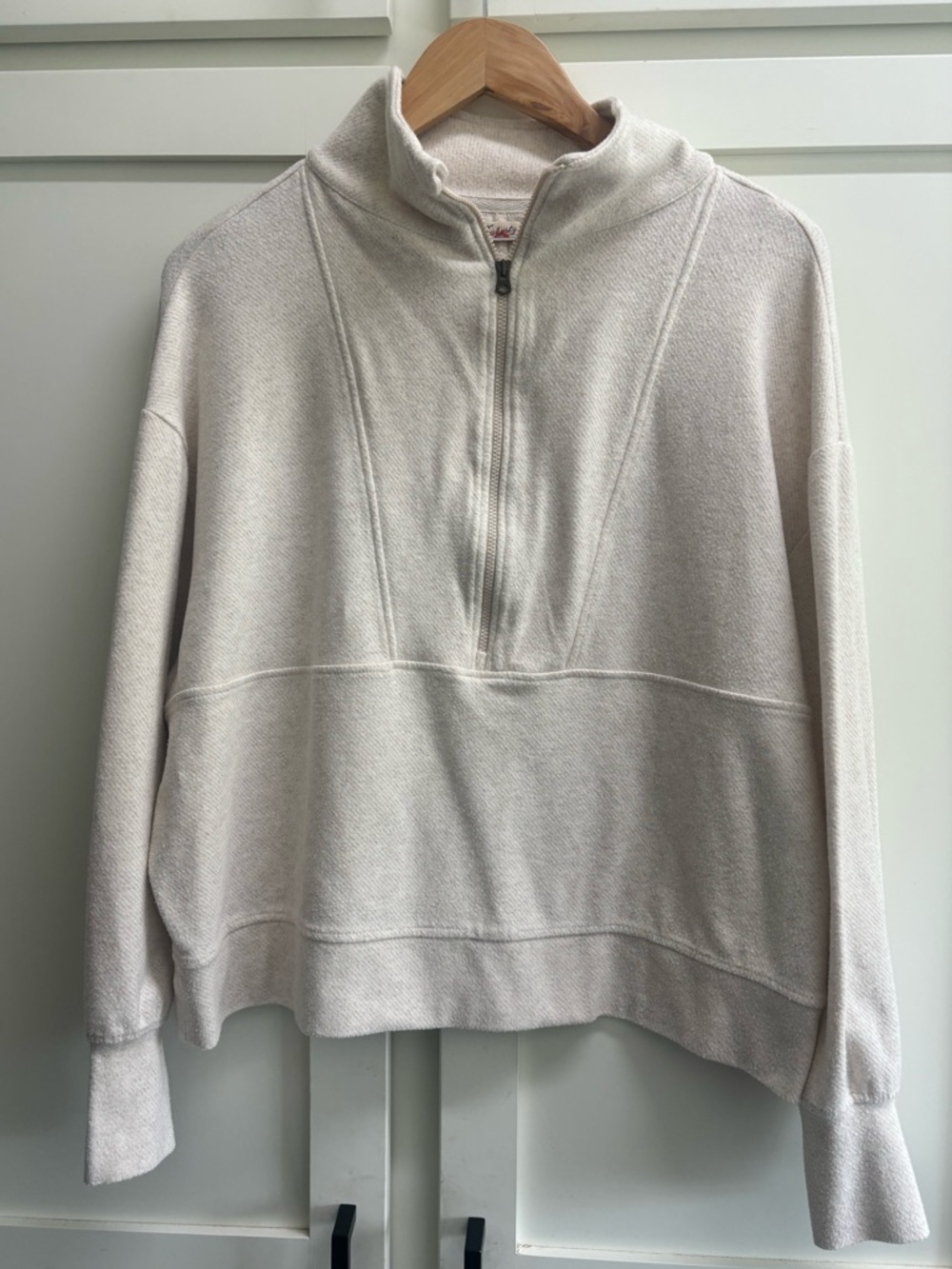 Faherty Legend Half Zip Sweatshirt Sz L Off White Organic Cotton Pullover - Picture 10 of 11